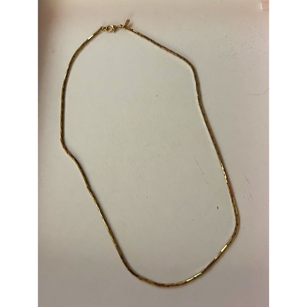 Monet Gold Tone Metal Box Chain Necklace Lobster Clasp Signed No Stone